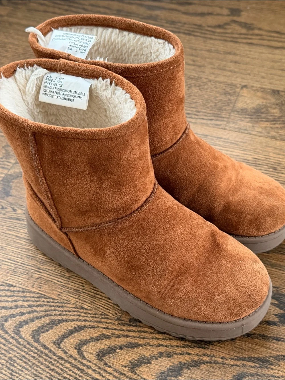 Kids Cozy Faux-Suede Winter Boots - Chestnut